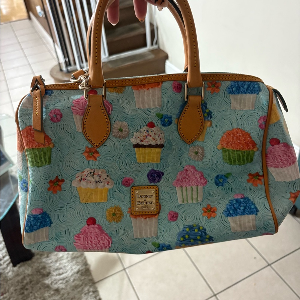 Dooney & Bourke Cupcake Print Satchel - Blue and Tan